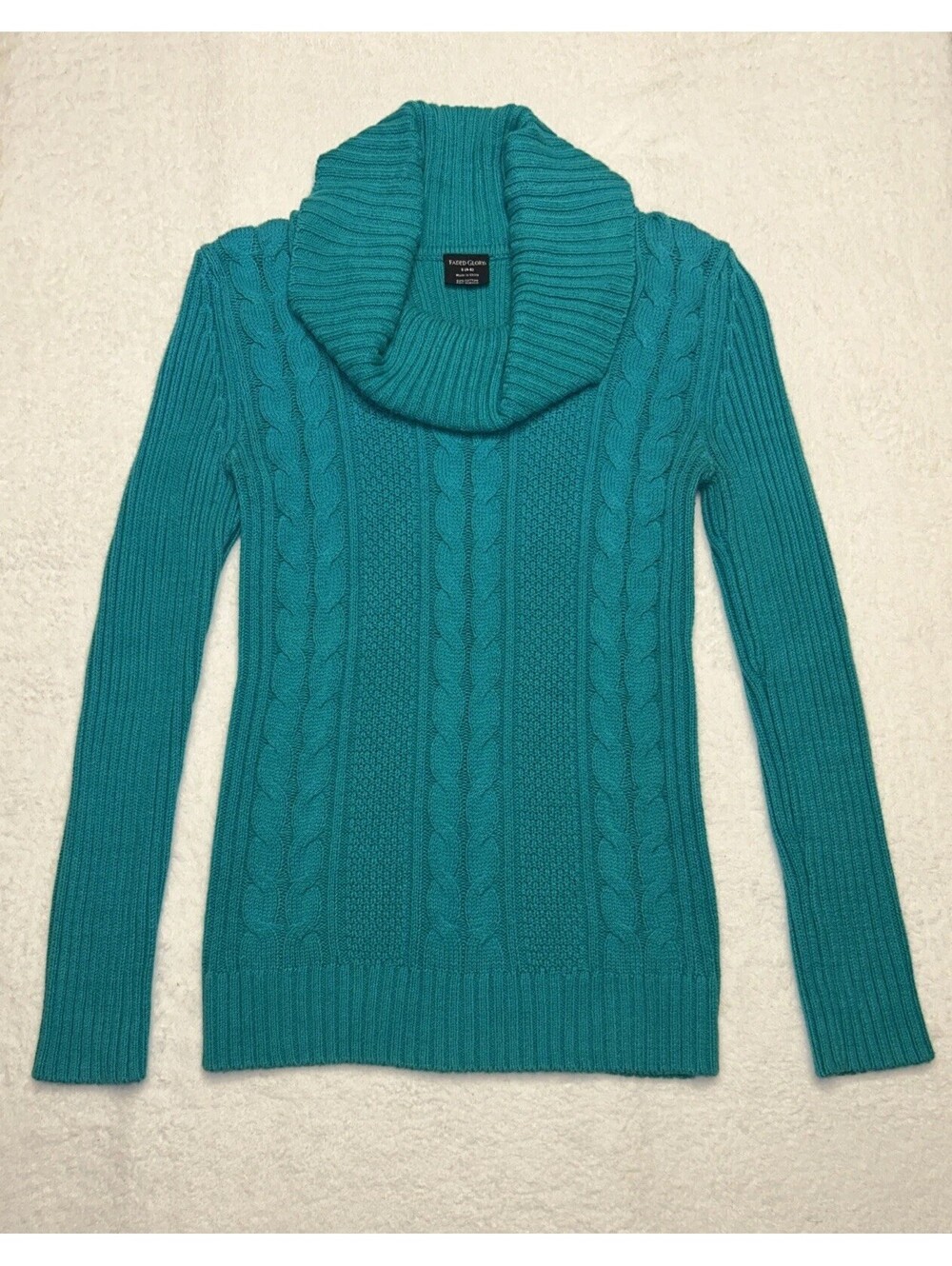 Faded Glory Women's Teal/Blue CableKnit Cowl Neck Pullover Sweater Sz S 4/6